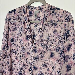Kut from the Kloth Floral Button Down Shirt - Pink and Navy -size L